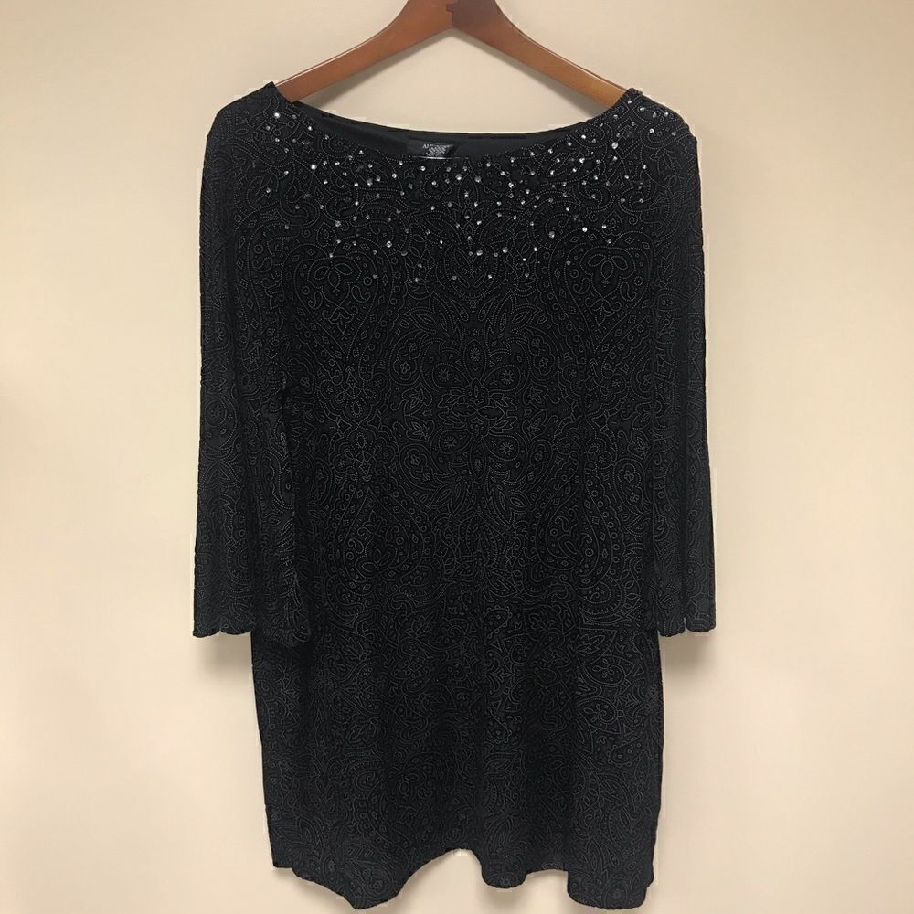 Alfani velvet patterned dress with beaded neckline 1X